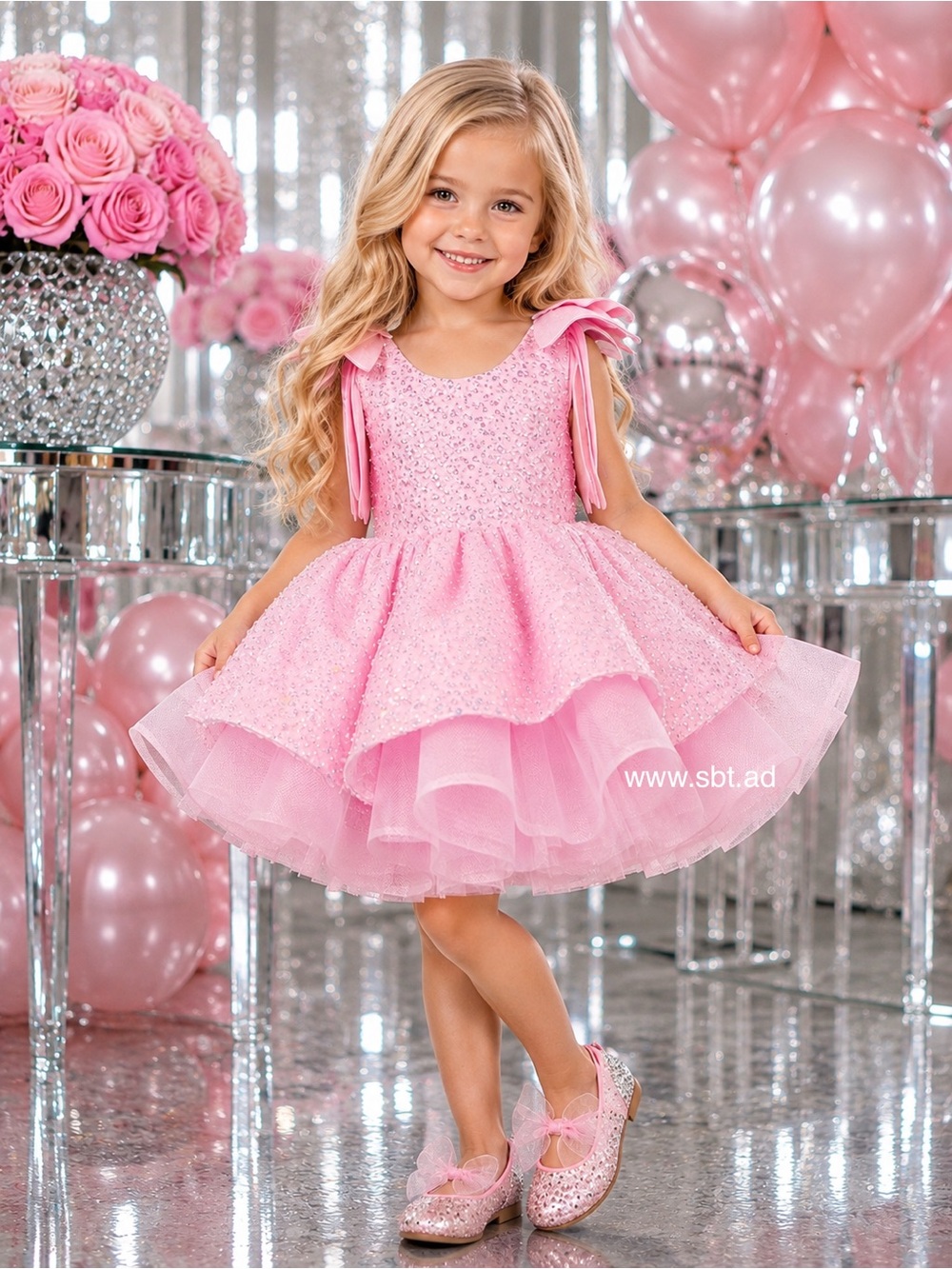 NWT Adorable Baby Girl Formal Dress Sparkling Sequins & Beads Flower Girl Gown - Picture 9 of 16